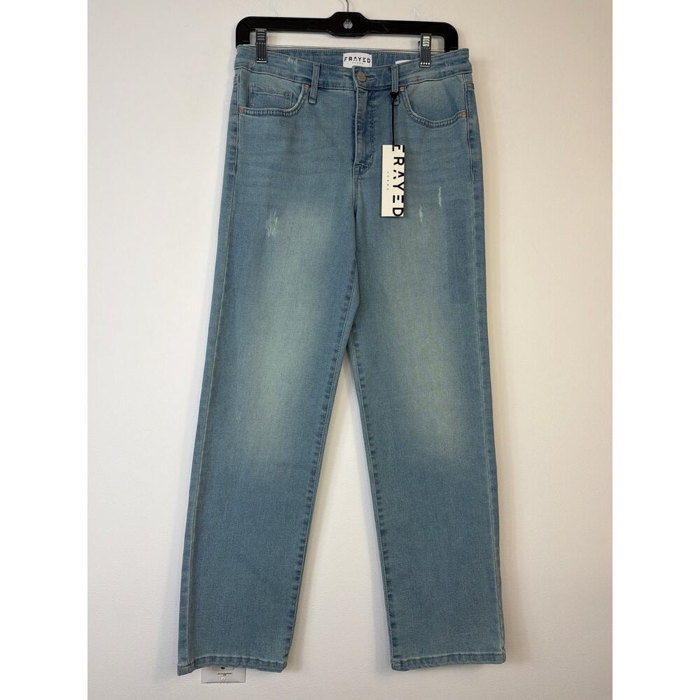 Frayed Hem High Rise Straight Jeans Light Wash Distressed NWT 28